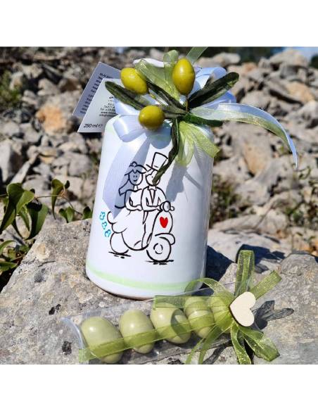 Bomboniere olio bottiglia in ceramica Pugliese dipinta a mano per matrimonio