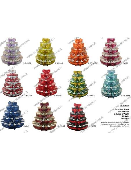 STRUTTURA TORTA BOMBONIERA 90 FETTE BICOLORE PORTACONFETTI FAI DA TE CONFEZIONE