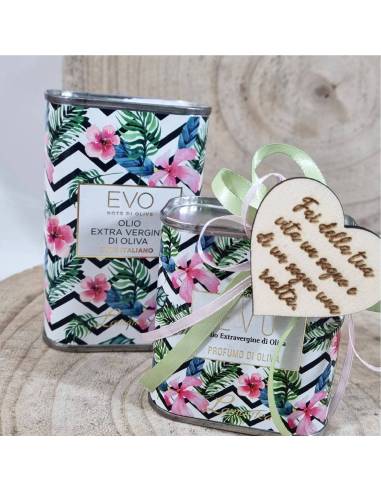 Bomboniere olio d'oliva pugliese lattina cuore frase idee Comunione