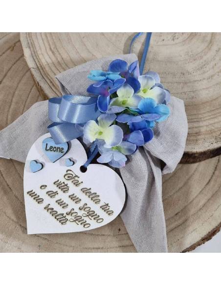 Bomboniere frasi cuore in legno con fiocco