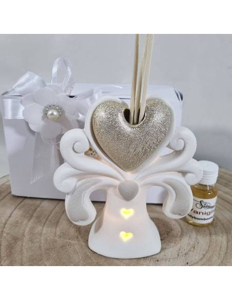 Bomboniere profumatori albero della vita cuore oro satinato matrimonio
