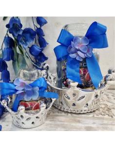 Candele bomboniere con portacandela corona in ceramica argento