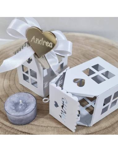 Bomboniere lanterne in metallo cuore plexiglass tealight Yankee Candle