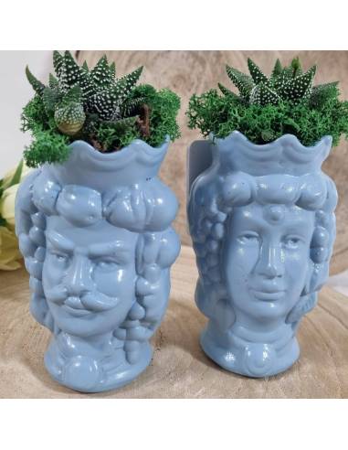 Testa di moro donna e uomo in ceramica bomboniere piante grasse