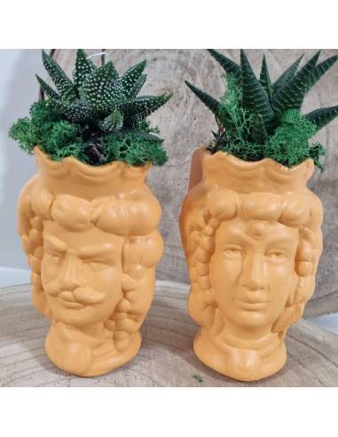 Testa di moro donna e uomo in ceramica bomboniere piante grasse