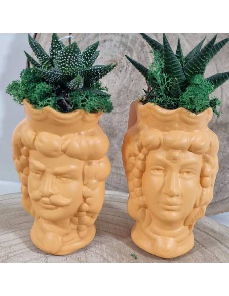 Testa di moro donna e uomo in ceramica bomboniere piante grasse