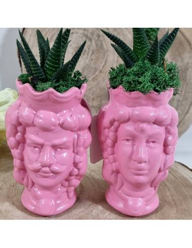 Testa di moro donna e uomo in ceramica bomboniere piante grasse