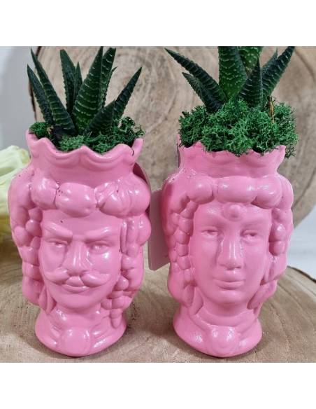 Testa di moro donna e uomo in ceramica bomboniere piante grasse