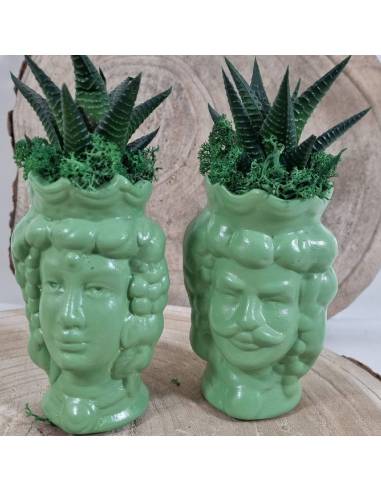 Testa di moro donna e uomo in ceramica bomboniere piante grasse