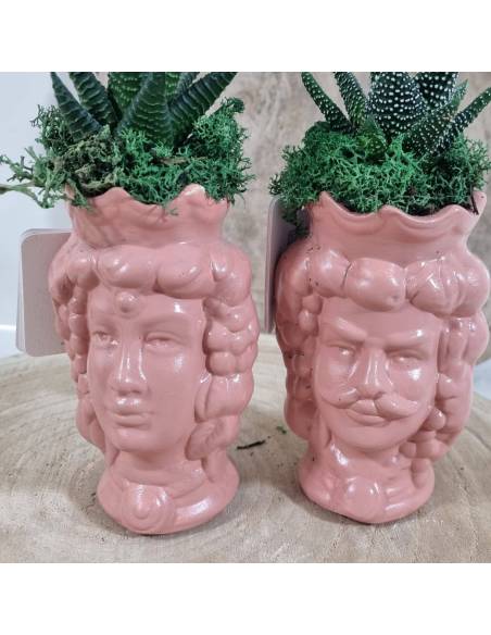 Testa di moro donna e uomo in ceramica bomboniere piante grasse