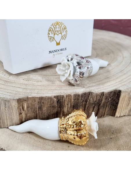 Bomboniere corno napoletano porcellana bianca corona oro o argento