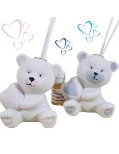 Bomboniere Battesimo profumatori orsetti ceramica cuore rosa e celeste