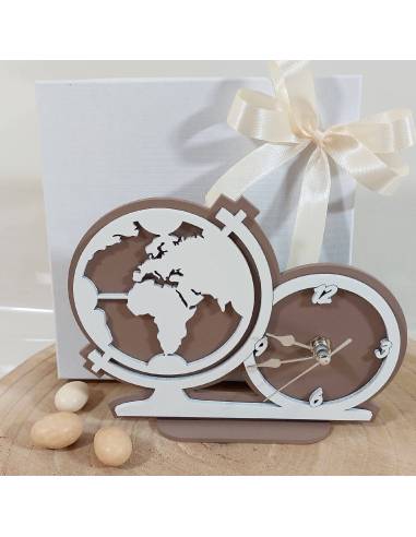 Bomboniere tema viaggio orologio in legno artigianale completo
