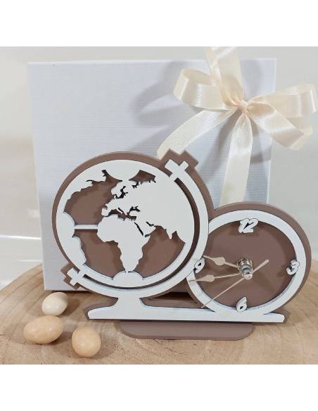 Bomboniere tema viaggio orologio in legno artigianale completo