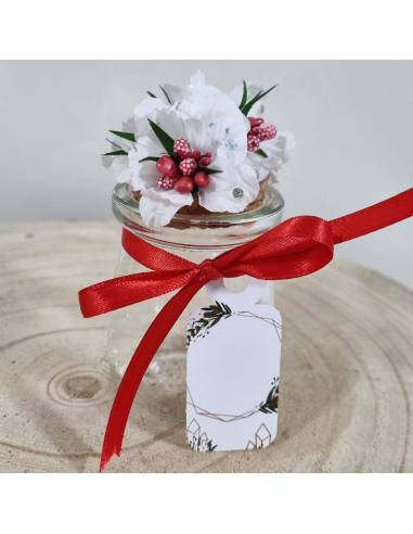 Barattolo in vetro tappo in sughero porta confetti bomboniere fiori rossi