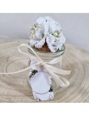 Barattoli vetro bomboniere fiori su tappo in sughero