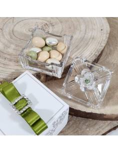 Scatola portagioia bomboniere con fiore di cristallo strass centrale vari colori