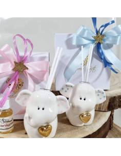 Profumatori bomboniere Battesimo elefante cuore dorato in porcellana