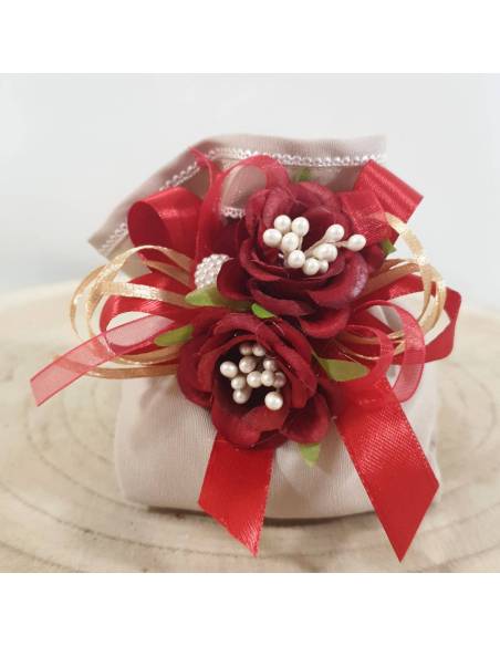 Bomboniere sposi confezionate sacchetti in cotone fiocco con fiori matrimonio e laurea