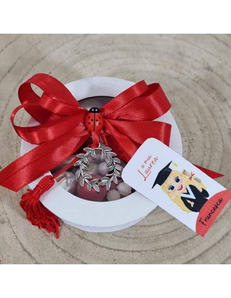 Bomboniere laurea scatola degustazione con alloro argentato