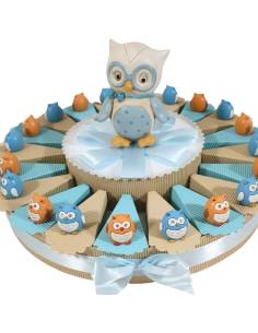 Torta bomboniera con gufetti 2 colori con occhi strass