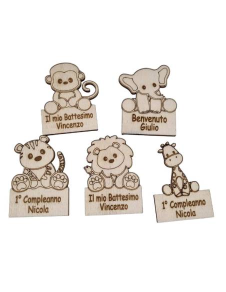 Bomboniere animali della giungla personalizzati in legno