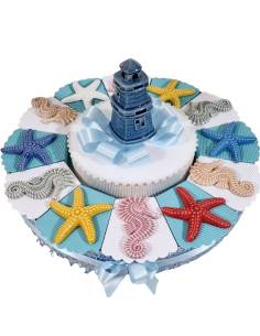 Torta bomboniere mare cavallucci e stelle marine ceramica calamite