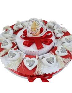 Torta di bomboniere Cresima cuore bianco e argentato