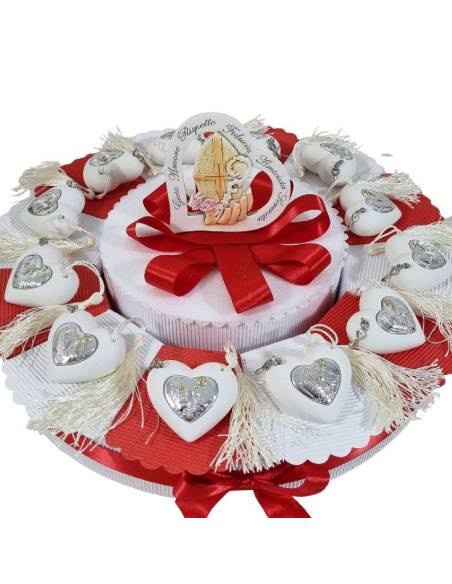 Torta di bomboniere Cresima cuore bianco e argentato