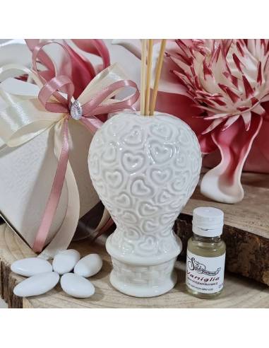 Profumatore bomboniera mongolfiera ceramica bianca