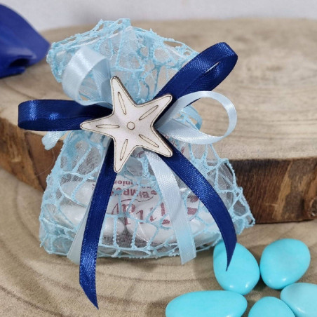 Sacchetti portaconfetti bomboniere stile mare con stella legno