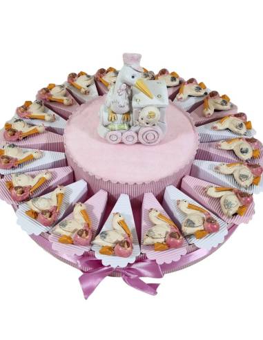 torta bomboniere nascita bimba cicogna magnete rosa