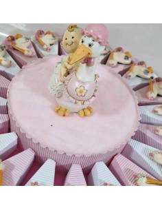 torta bomboniere nascita bimba cicogna magnete rosa 2