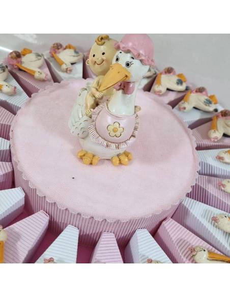 BOMBONIERE TORTA per nascita BIMBA magnete CICOGNA