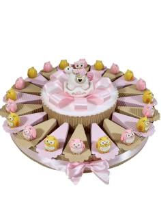 torta bomboniere nascita bimba gufetti rosa