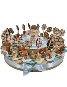 Torta bomboniere angeli portafoto con casetta e tag calamita