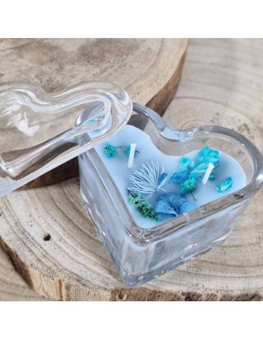 Candele profumate bomboniere tonalità di azzurro fiori secchi