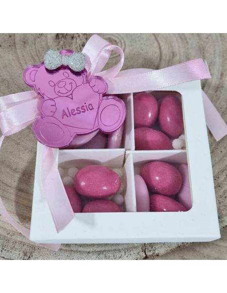 Bomboniera scatola orsetto magnete bimba battesimo
