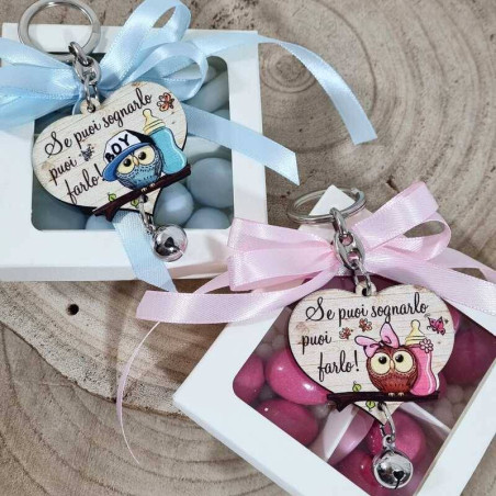 Bomboniere nascita portachiavi gufetto con ciondolo