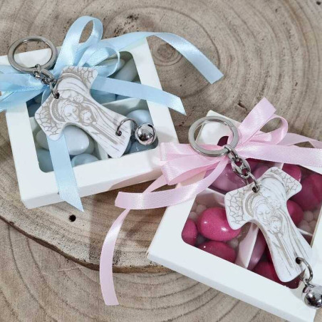 Bomboniere nascita sacra famiglia portachiavi con ciondolo confetti