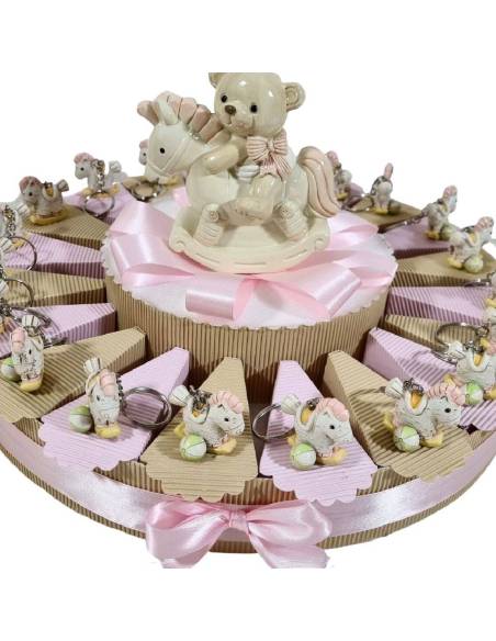 Torta bomboniere nascita cavalluccio pony femmina portachiavi