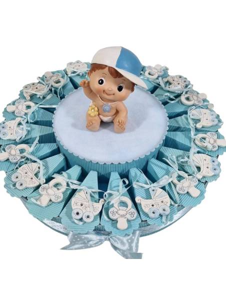 Torta bomboniera ciuccio cicogna carrozzina calamita nascita bimbo