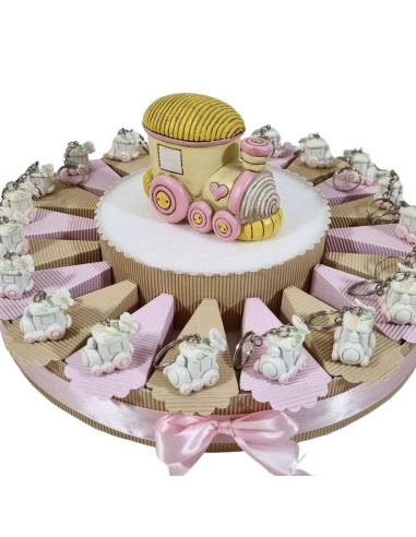 TORTA BOMBONIERE trenino portachiavi 30 fette compleanno Battesimo