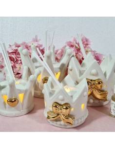 Profumatori bomboniere corona porcellana bianca luce led