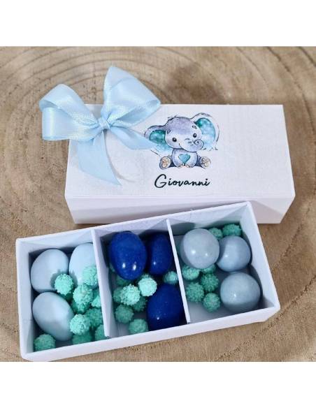 Scatoline portaconfetti nascita a scomparti personalizzate elefante