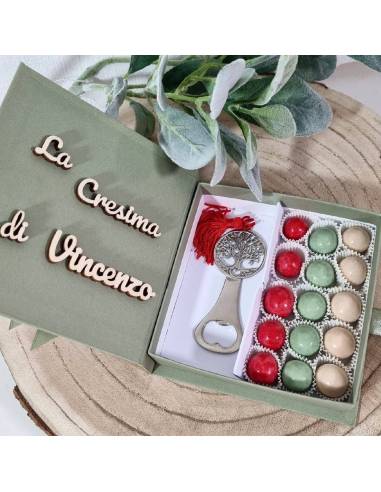 Bomboniere utili Cresima apribottiglie albero della vita scatola degustazione