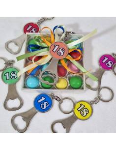 Bomboniere 18 anni utili apribottiglia portachiavi scatola degustazione