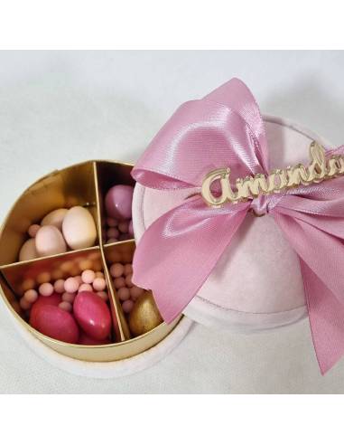 Scatole degustazione confetti velluto rosa personalizzata