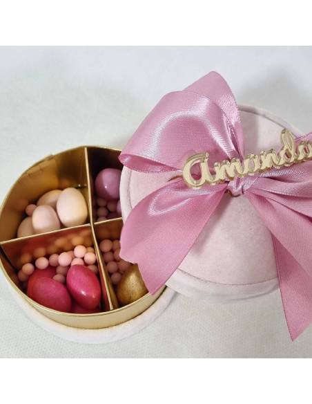 Scatole degustazione confetti velluto rosa personalizzata