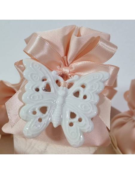 Bomboniere farfalle ceramica bianca sacchetti confezionati a torta portaconfetti